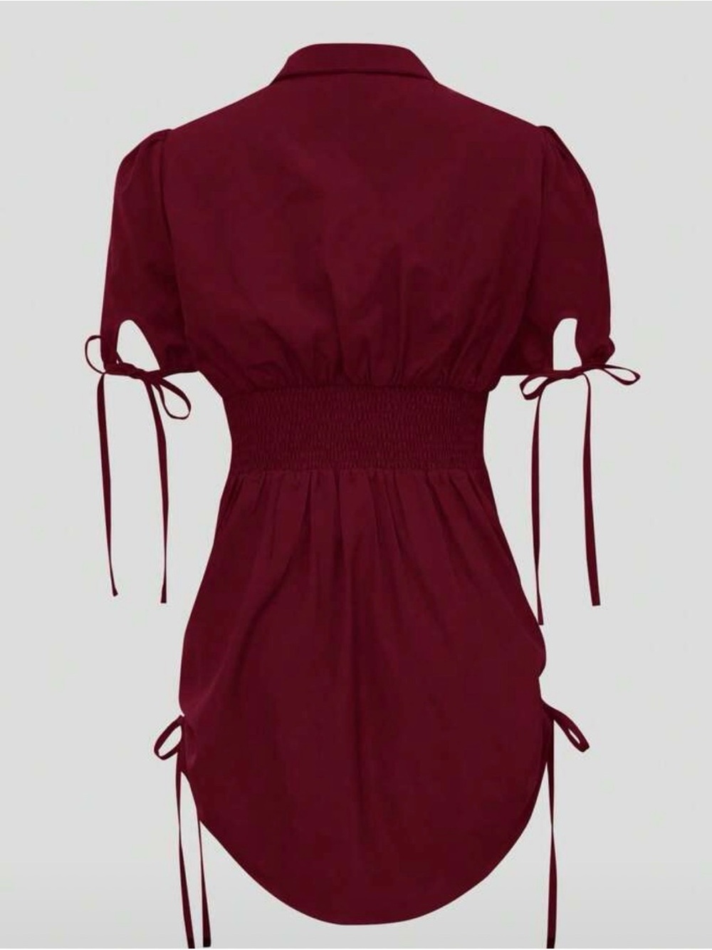 Women's Maroon Button-Front Short Sleeve Shirt Dress - Picture 2 of 9